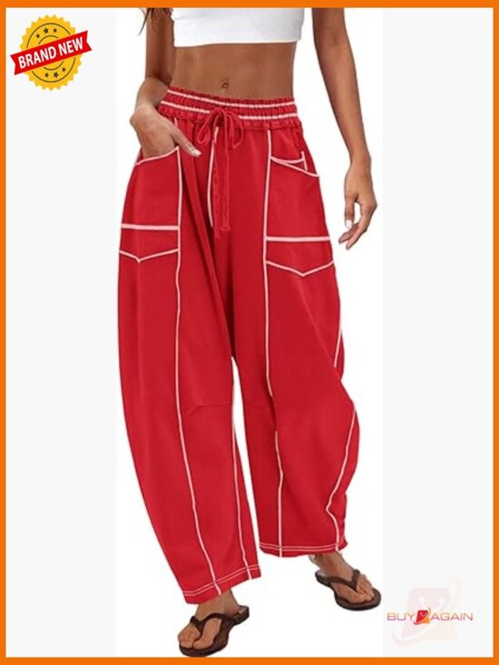 Pants - High Waisted Wide Leg Sweatpants Drawstring Lounge Baggy Pants